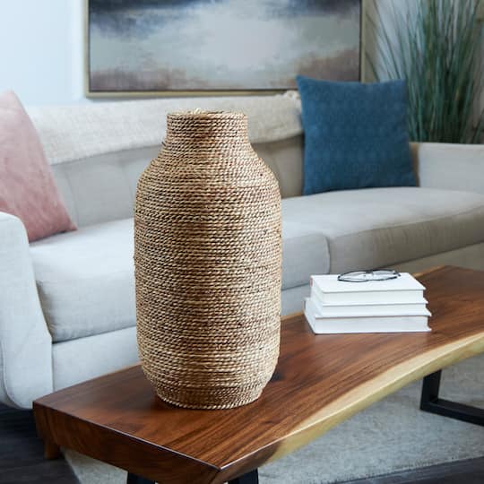 19" Brown Seagrass Handmade Wrapped Vase